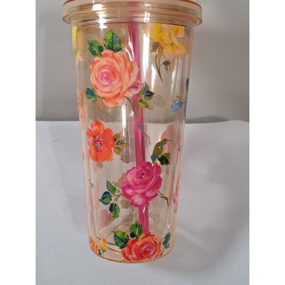 ban.do Hooray Floral Roses Sip Sip 20 oz Tumbler with Pink Straw NEW - Picture 3 of 4